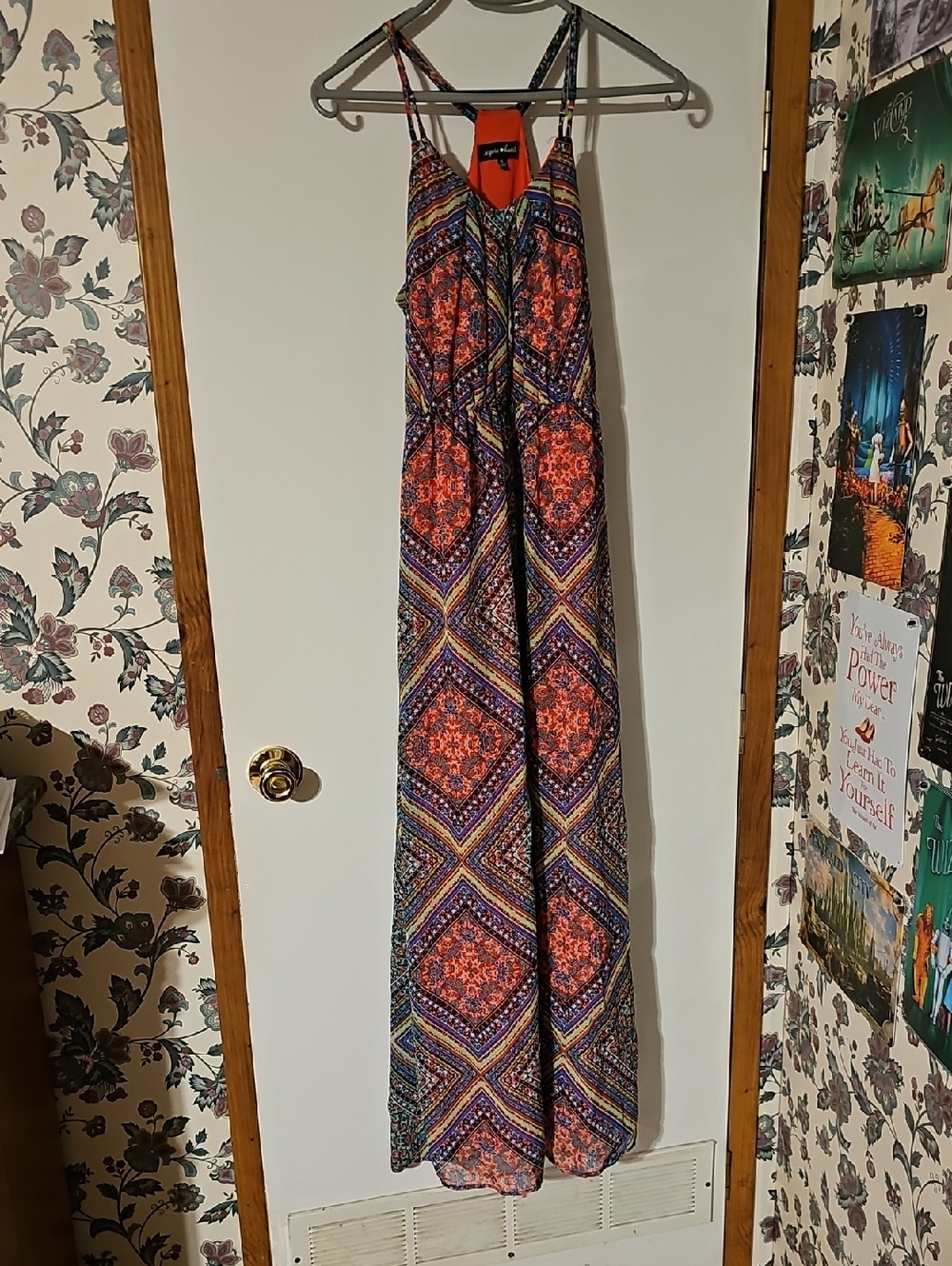 Sequin Hearts Orange and Purple Geometric Maxi Dress